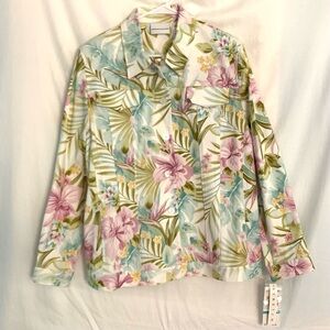 Alfred Dunner Lightweight Cotton Blazer Jacket Women's Sz 16 NWT Tropical Floral